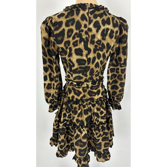 Mable Size Small Leopard Print Mini Dress Ruffle Tiered Skirt Animal Flirty - Picture 4 of 9